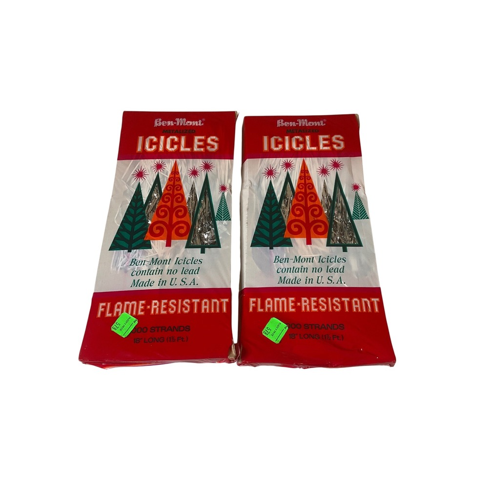 Vintage Christmas Tree Icicles Set (2) Tinsel Ben-Mont USA Shiny Nostalgic